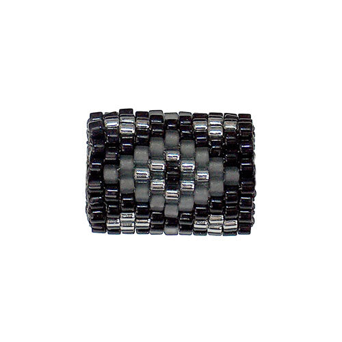 15x11mm Grey and Silver Diamonds on Black Peyote Stitch Tube Bead