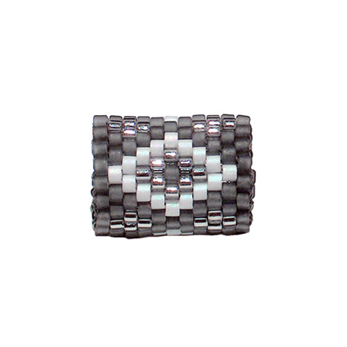 15x11mm White and Silver Diamonds on Grey Peyote Stitch Tube Bead