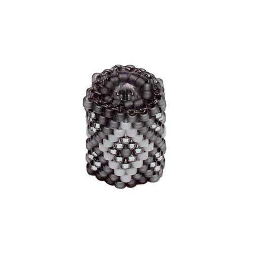 15x11mm White and Silver Diamonds on Grey Peyote Stitch Tube Bead