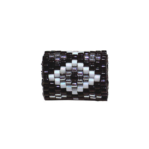 15x11mm White and Silver Diamonds on Black Peyote Stitch Tube Bead