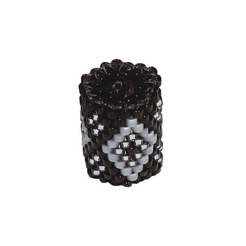15x11mm White and Silver Diamonds on Black Peyote Stitch Tube Bead