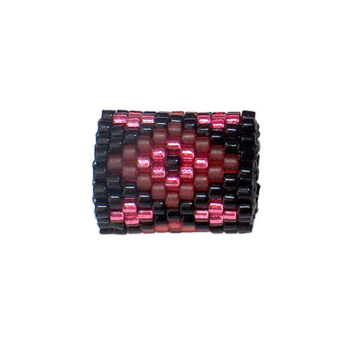 15x11mm Pink Diamonds on Black Peyote Stitch Tube Bead