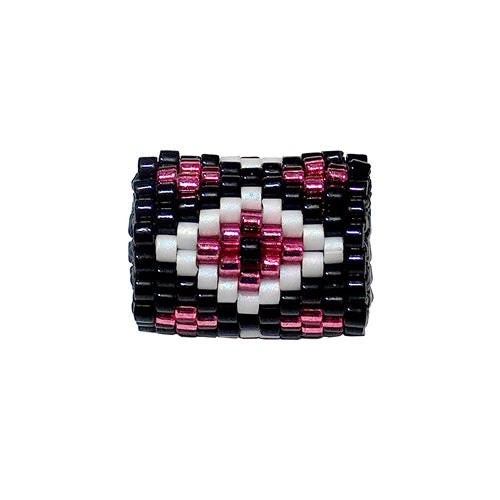 15x11mm White and Pink Diamonds on Black Peyote Stitch Tube Bead