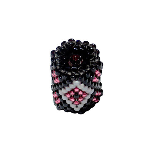 15x11mm White and Pink Diamonds on Black Peyote Stitch Tube Bead