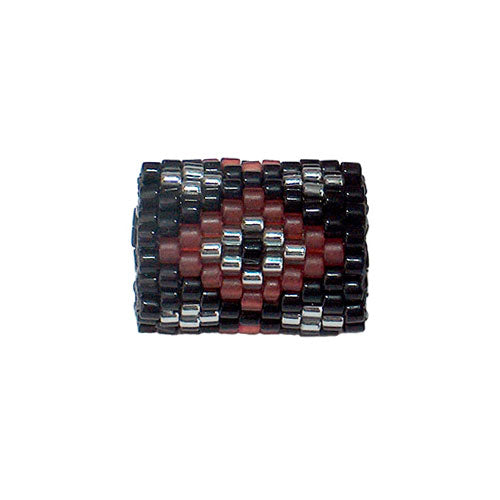 15x11mm Pink Matte and Silver Diamonds on Black Peyote Stitch Tube Bead