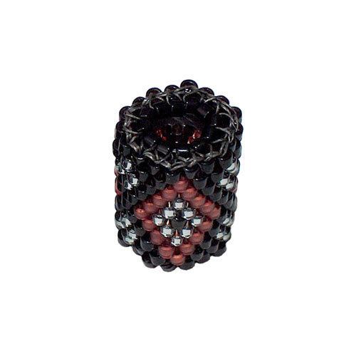 15x11mm Pink Matte and Silver Diamonds on Black Peyote Stitch Tube Bead