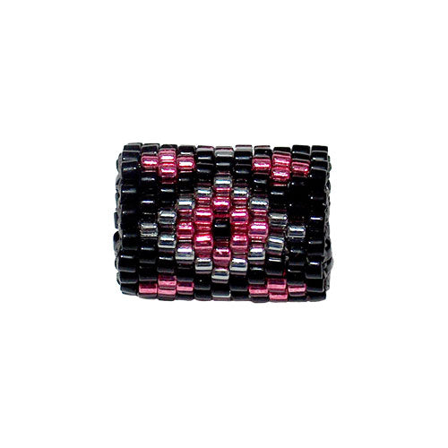 15x11mm Silver and Pink Diamonds on Black Peyote Stitch Tube Bead