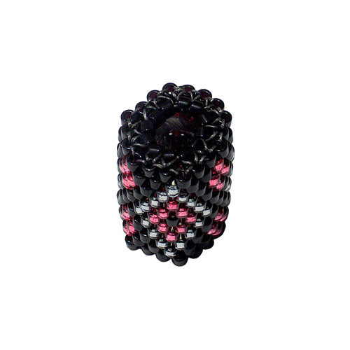 15x11mm Silver and Pink Diamonds on Black Peyote Stitch Tube Bead