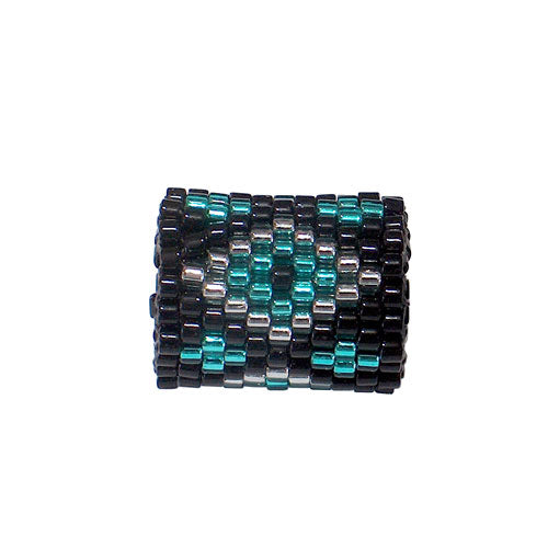 15x11mm Silver and Teal Diamonds on Black Peyote Stitch Tube Bead