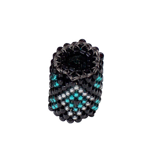 15x11mm Silver and Teal Diamonds on Black Peyote Stitch Tube Bead