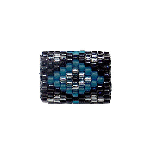 15x11mm Blue Matte and Silver Diamonds on Black Peyote Stitch Tube Bead