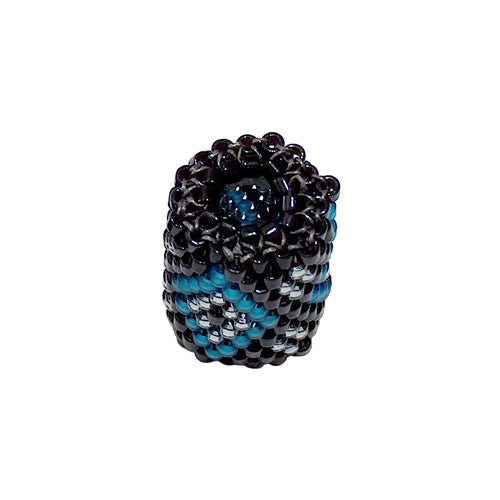 15x11mm Blue Matte and Silver Diamonds on Black Peyote Stitch Tube Bead