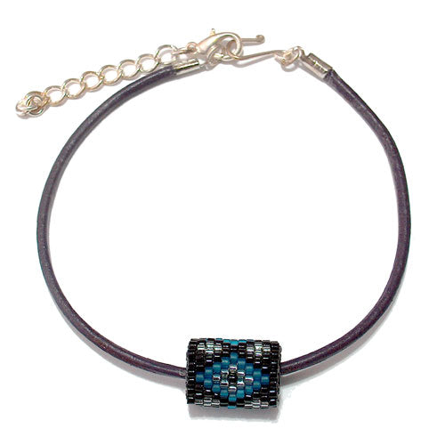 15x11mm Blue Matte and Silver Diamonds on Black Peyote Stitch Tube Bead