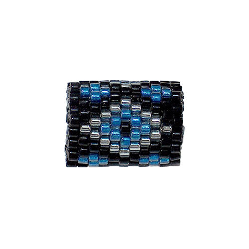 15x11mm Silver and Blue Diamonds on Black Peyote Stitch Tube Bead