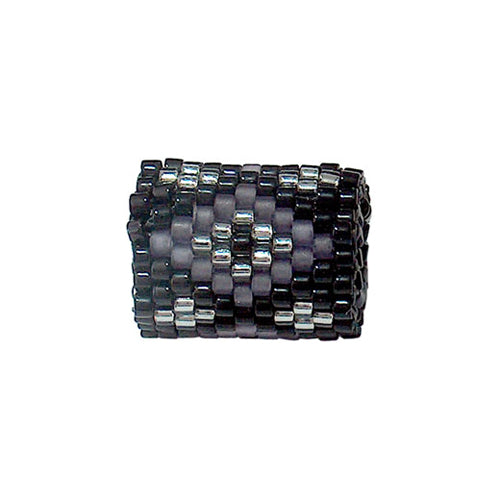 15x11mm Purple Matte and Silver Diamonds on Black Peyote Stitch Tube Bead