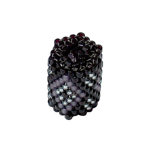 15x11mm Purple Matte and Silver Diamonds on Black Peyote Stitch Tube Bead