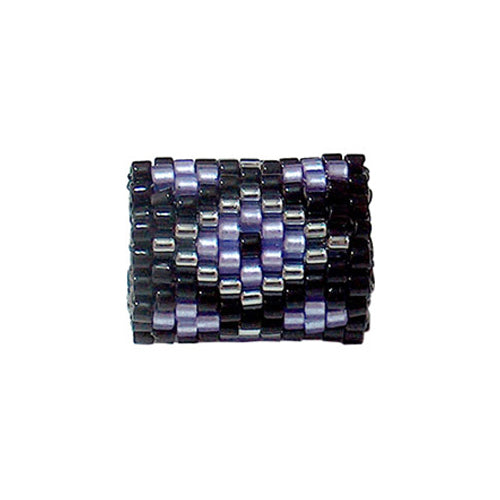 15x11mm Silver and Purple Diamonds on Black Peyote Stitch Tube Bead
