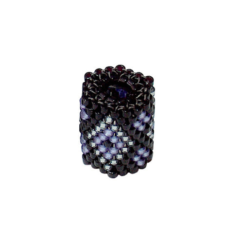 15x11mm Silver and Purple Diamonds on Black Peyote Stitch Tube Bead