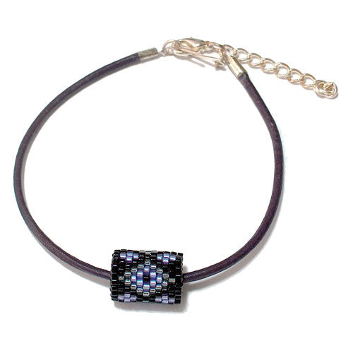 15x11mm Silver and Purple Diamonds on Black Peyote Stitch Tube Bead