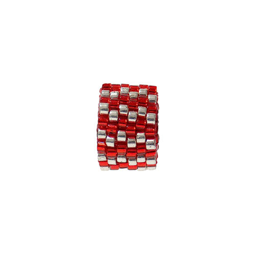 9x11mm Red and Silver Zipper Mini Peyote Stitch Tube Bead