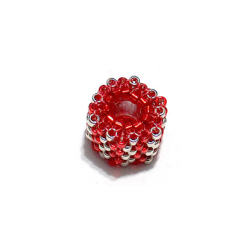 9x11mm Red and Silver Zipper Mini Peyote Stitch Tube Bead