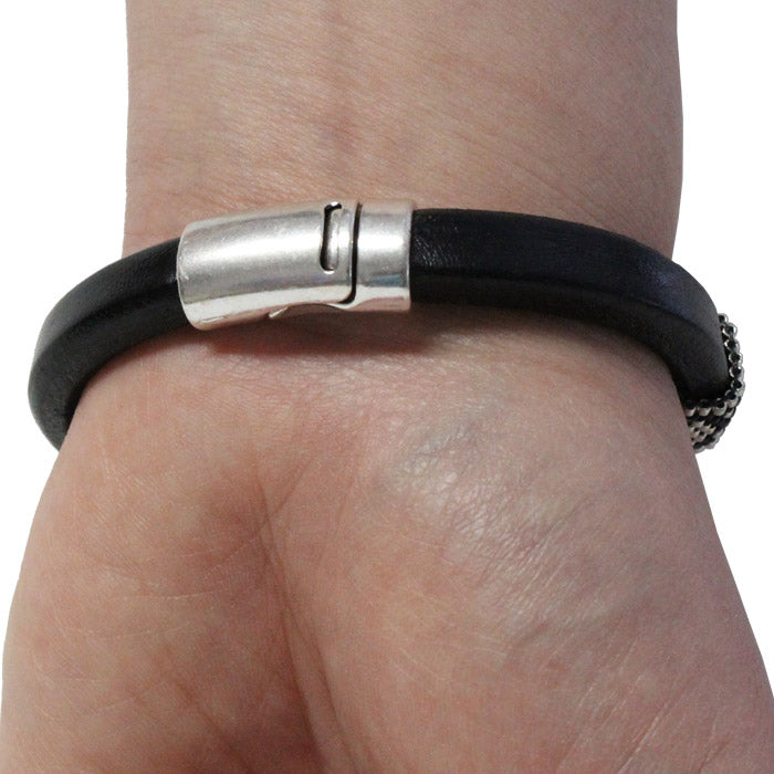 Viking Runes Bracelet / fits best on a 6.5 to 7 Inch wrist / black and silver / handmade peyote stitch sliders / 10 x 6mm leather cord