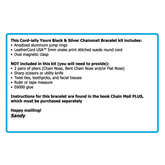 Component Kit for Cord-ially Yours Chainmail Bracelet (Black & Silver)