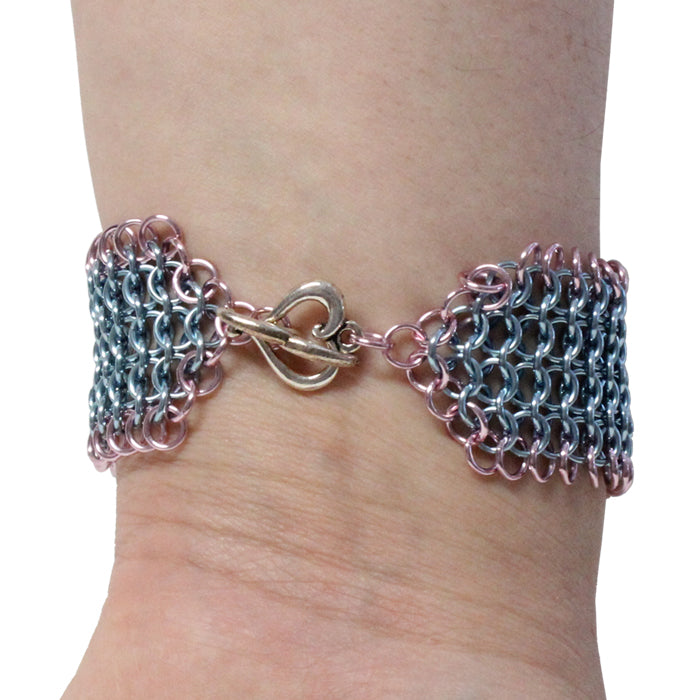 Made With Love Chainmail Bracelet (sky blue & pink) / 6.5 to 7 Inch wrist size / anodized aluminum chainmail