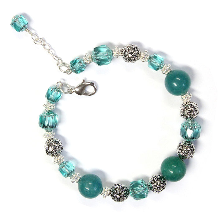 Green Agate Bracelet / 6 to 7 Inch wrist size / with extender chain