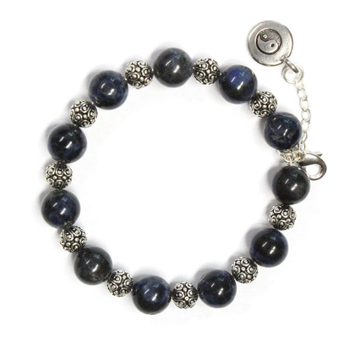 Sodalite Bracelet with Yin Yang charm / 6 to 7 Inch wrist size / extender chain