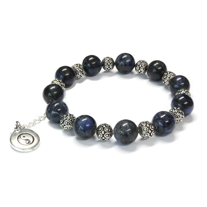 Sodalite Bracelet with Yin Yang charm / 6 to 7 Inch wrist size / extender chain