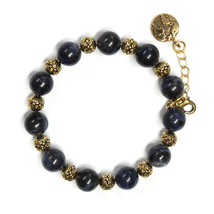 Sodalite Bracelet with Earth charm / 6 to 7 Inch wrist size / with extender chain