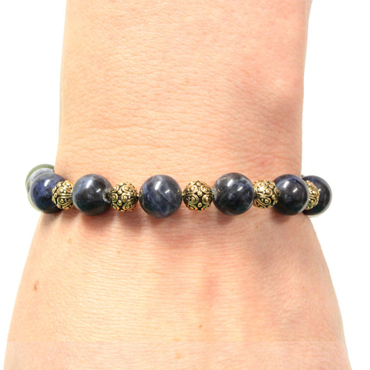 Sodalite Bracelet with Earth charm / 6 to 7 Inch wrist size / with extender chain