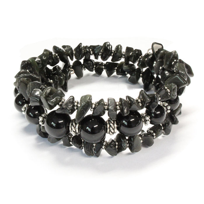 Black Onyx Mania Triple Wrap Bracelet / 6 to 8 Inch wrist size