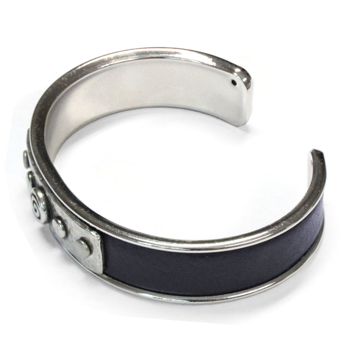 Spiral Rivets Cuff Bracelet / dark purple leather / rhodium plated cuff / fits up to 7 inch wrist size