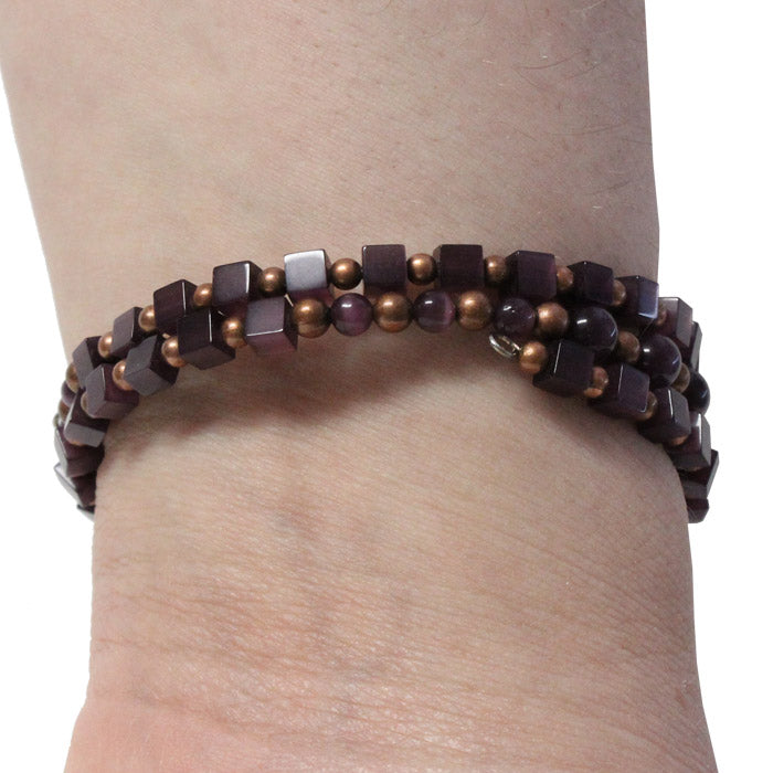 Purple Fiber Optic Bracelet / 6 to 8 Inch wrist size / antique copper accent beads