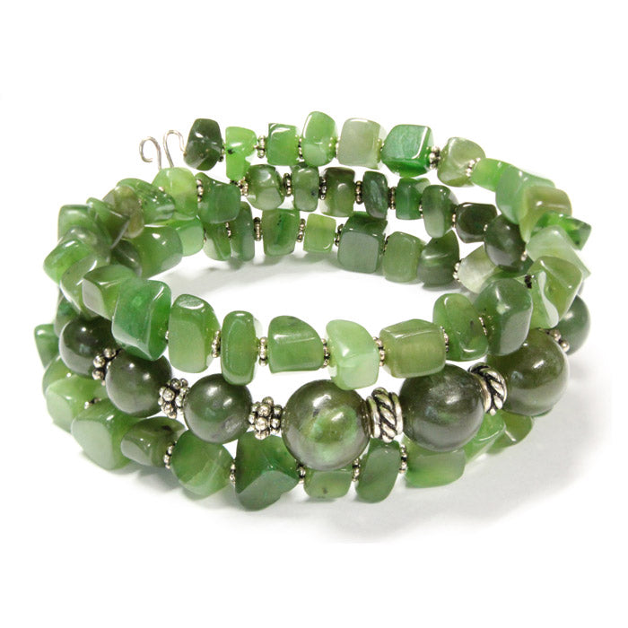 BC Jade Mania Bracelet / 6 to 8 Inch wrist size / silver pewter beads