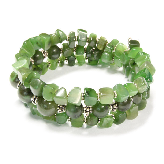 BC Jade Mania Bracelet / 6 to 8 Inch wrist size / silver pewter beads
