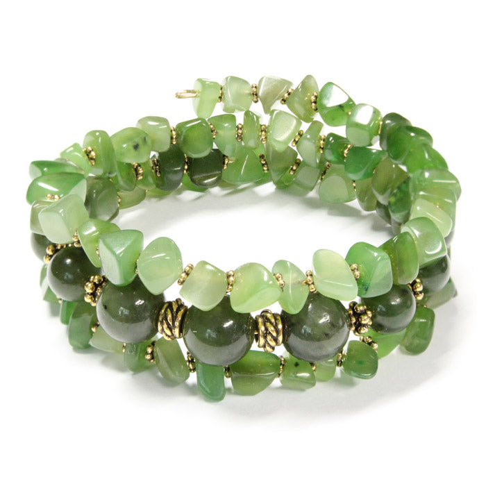 BC Jade Mania Bracelet / 6 to 8 Inch wrist size / with gold pewter beads