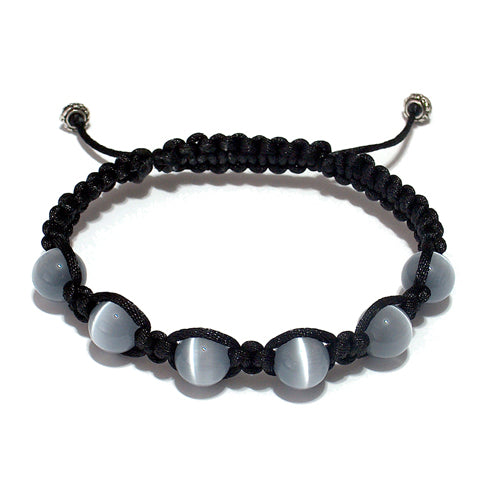 Fiber Optic Grey Macrame Bracelet / adjustable fits 7-0" to 8-0" wrist size / black satin cord