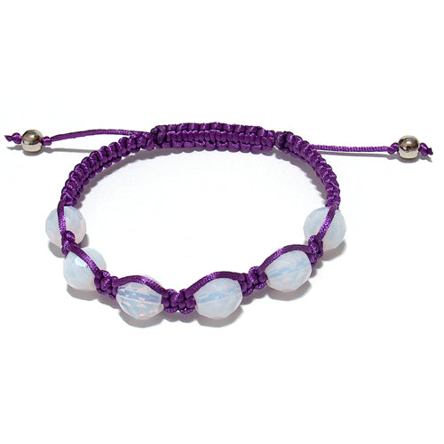 Opaline and Purple Macrame Bracelet / adjustable fits 7-0" to 8-0" wrist size / purple satin cord