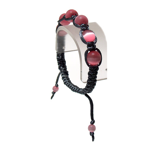 Fiber Optic Pink Macrame Bracelet / adjustable fits 7-0" to 8-0" wrist size / grey satin cord