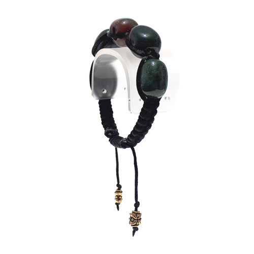 Green Jasper Macrame Bracelet / fits 7 to 8 Inch wrist / 20mm large natural high gloss smooth oval nugget beads / black satin cord bracelet