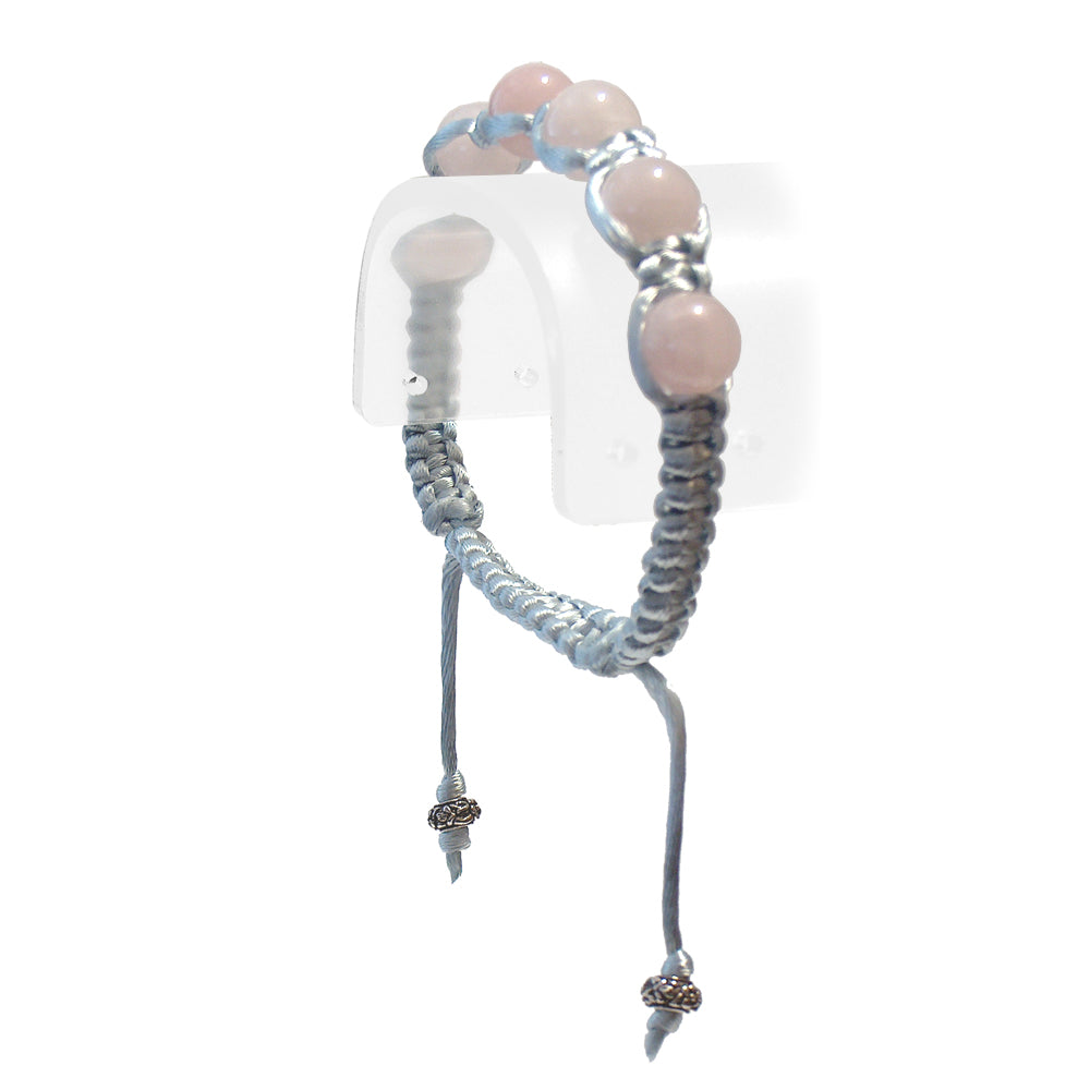 Rose Quartz Macrame Bracelet / adjustable fits 7-0" to 8-0" wrist size / light grey satin cord