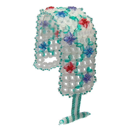 Flowers in Glass Bracelet / fits 6.5 to 7 Inch wrist size / beaded flowers on a matte crystal background