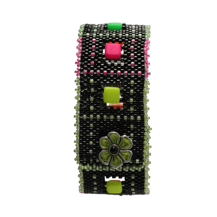 Neon Nights Peyote Stitch Bracelet / fits 6-1/2 to 6-3/4 Inch wrist / apple blossom button clasp