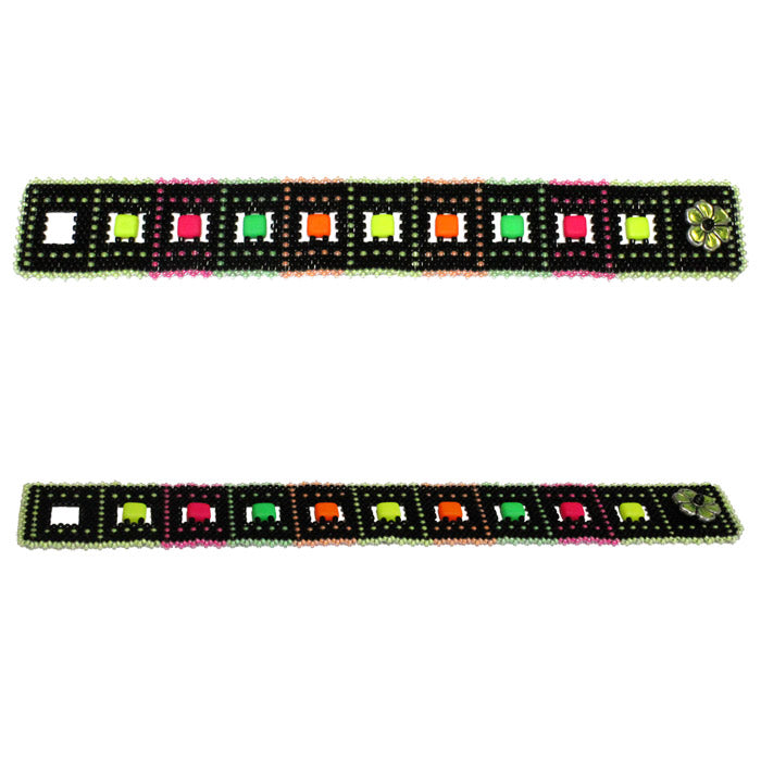 Neon Nights Peyote Stitch Bracelet / fits 6-1/2 to 6-3/4 Inch wrist / apple blossom button clasp