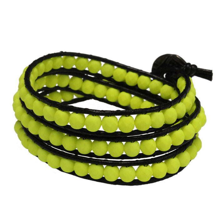 Neon Yellow Triple Wrap Bracelet / fits 6.5 to 7 Inch wrist size