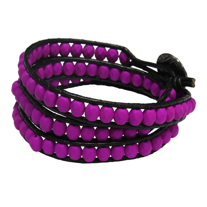 Neon Purple Triple Wrap Bracelet / fits 6.5 to 7 Inch wrist size