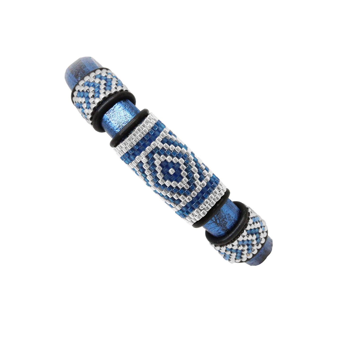 METALLIC BLUE Geometric Bracelet / fits 6.5 to 7 Inch wrist size / leather with magnetic clasp